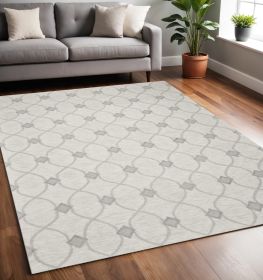 5' X 7' Ivory Hand Tufted Wool Ogee Indoor Area Rug
