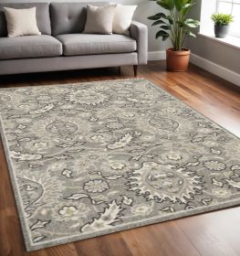 7' X 9' Grey Floral Vine Uv Treated Indoor Area Rug