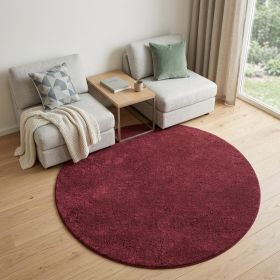 6' Round  Polyester Red Area Rug