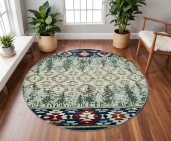 8' Ivory and Blue Abstract Area Rug