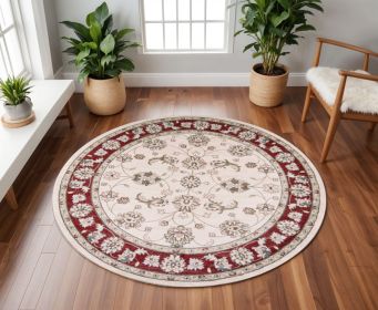 8' Round  Polypropylene Ivory Or Red Area Rug