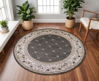 8' Round  Polypropylene Grey Or  Ivory  Area Rug