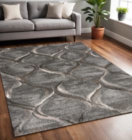 5' X 8' Charcoal Grey Machine Woven Ogee Indoor Area Rug