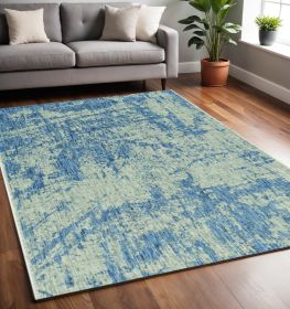 8' X 11' Grey Or  Denim Abstract Brushstrokes Uv Treated Indoor Area Rug