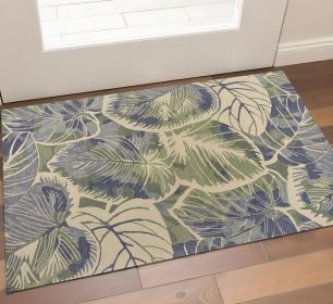 3' X 5' Blue Or Green Tropical Leaves Wool Indoor Area Rug
