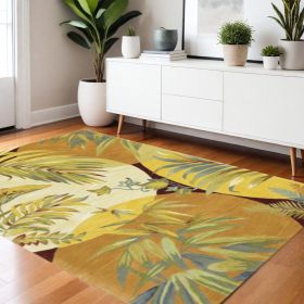 4' X 6' Coral Red Ivory Hand Tufted Tropical Leaves Indoor Area Rug