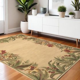 4' X 6' Ivory Hand Tufted Bordered Tropical Plant Indoor Area Rug