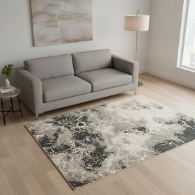 5' X 8' Silver Machine Woven Abstract Watercolor Indoor Area Rug