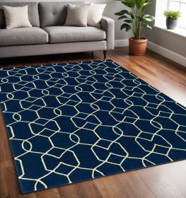 5' X 7' Navy Geometric Trellis Uv Treated Indoor Area Rug