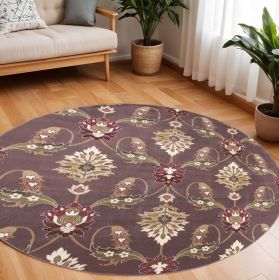 Plum Purple Machine Woven Traditional Octagon Indoor Area Rug