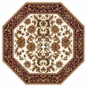 7' Octagon Ivory Or Red Floral Bordered Indoor Area Rug