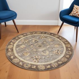 6' Grey Mocha Hand Tufted Traditional Round Indoor Area Rug