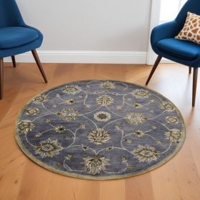 6' Midnight Blue Hand Tufted Traditional Round Indoor Area Rug