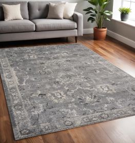 5' X 8' Grey Vintage Floral Bordered Indoor Area Rug