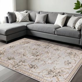 8' X 10' Light Grey Floral Indoor Area Rug