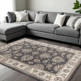 8' X 10' Grey Ivory Floral Indoor Area Rug