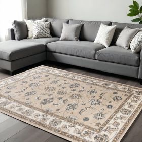 8' X 10' Beige Or Ivory Floral Vine Bordered Indoor Area Rug