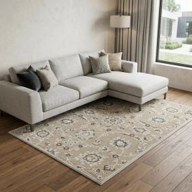 7' X 11' Beige Or Grey Floral Vines Uv Treated Indoor Area Rug