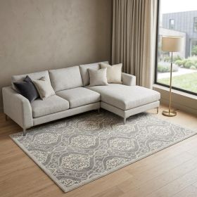 7' X 11' Silver Geometric Mosaic Uv Treated Indoor Area Rug