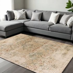8' X 11' Champagne Beige Machine Woven Damask Indoor Area Rug