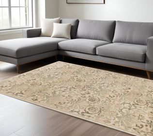 8' X 11' Ivory Machine Woven Floral Traditional Indoor Area Rug