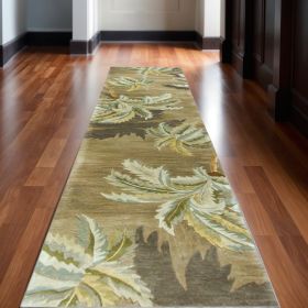 10' Moss Green Hand Tufted Tropical Trees Indoor Runner Rug