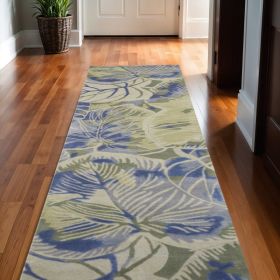 2' X 10' Blue Or Green Oversized Leaves Wool Indoor Runner Rug