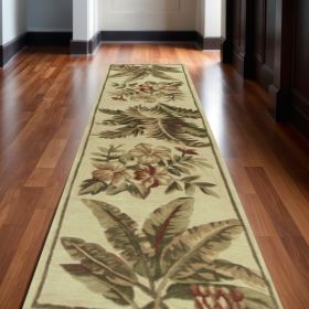 10' Ivory Hand Tufted Tropical Indoor Runner Rug