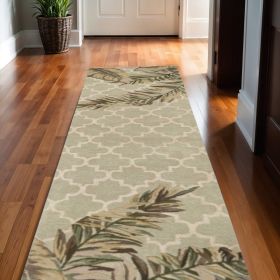 2' X 10' Sage Tropical Leaves Mosaic Wool Indoor Runner Rug