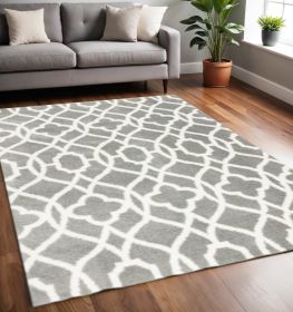5' X 8' Grey Ivory Machine Woven Ogee Indoor Area Rug