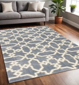 5' X 8' Slate Blue Geometric Pattern Microfiber Indoor Area Rug