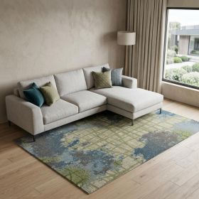 6' X 9' Green Or Blue Abstract Design Indoor Area Rug