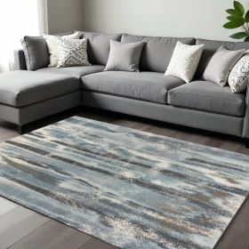 7' X 10' Teal Blue Machine Woven Abstract Stripes Indoor Area Rug