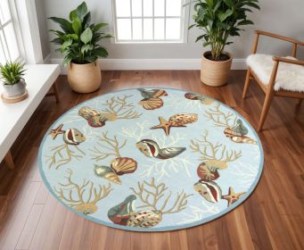 7' Round Blue Shells And Corals Indoor Area Rug