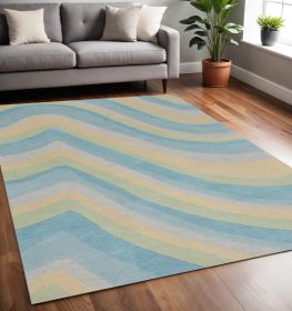 5' X 8' Ocean Blue Beige Hand Tufted Abstract Waves Indoor Area Rug