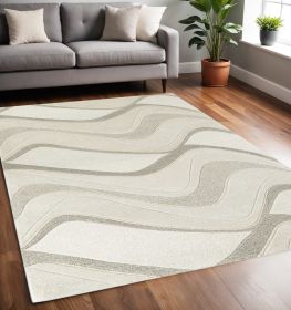 5' X 8' Ivory Hand Tufted Abstract Waves Indoor Area Rug
