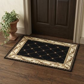 2' X 3' Black Machine Woven Hand Carved Fleur De Lis Indoor Accent Rug