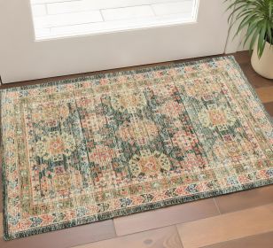 2' X 4' Charcoal Medallion Hand Woven Distressed Area Rug