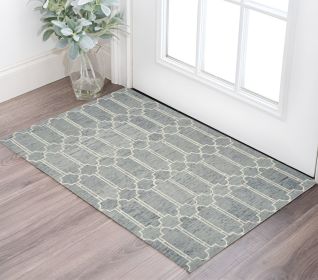 2' X 4' Blue Wool Geometric Hand Tufted Area Rug