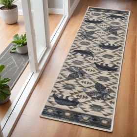 2' X 7' Ivory Or Blue Polypropylene Runner Rug