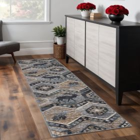 8' Seafoam Machine Woven Geometric Lodge Indoor Runner Rug