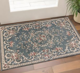 3' X 5' Slate Blue Floral Area Rug