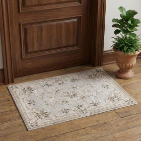 3' X 5' Light Gray Floral Area Rug