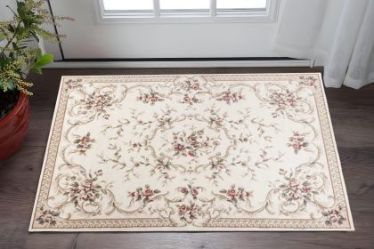 3' X 5' Ivory Bordered Floral Indoor Area Rug