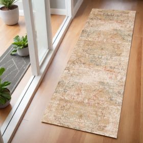 7' Champagne Beige Machine Woven Damask Indoor Runner Rug