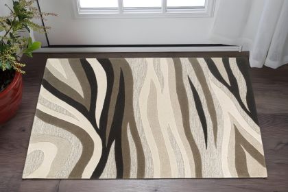 2' X 4' Natural Beige Hand Tufted Abstract Waves Indoor Accent Rug