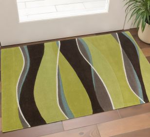 2' X 4' Lime Or Mocha Waves Wool Area Rug