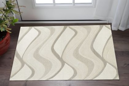 2' X 4' Ivory Hand Tufted Abstract Waves Indoor Accent Rug