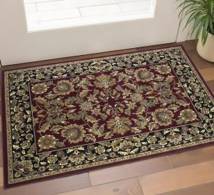 3' X 5' Red Black Machine Woven Floral Traditional Indoor Accent Rug