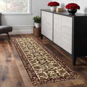 2' X 8' Ivory Or Red Traditional Bordered Runner Rug